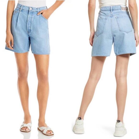 MOTHER SNACKS Cotton High Rise The Pleated Fun Dip Shorts in Just A Nibble 26 - Picture 1 of 8